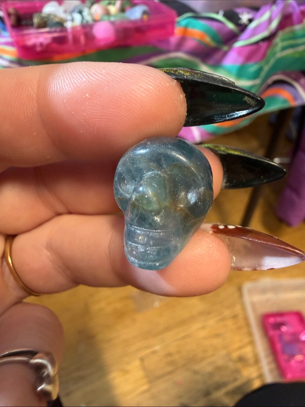 Blue Crystal Skull Charm Pendant - fluorite mini crystal figurine - Picture 2 of 5